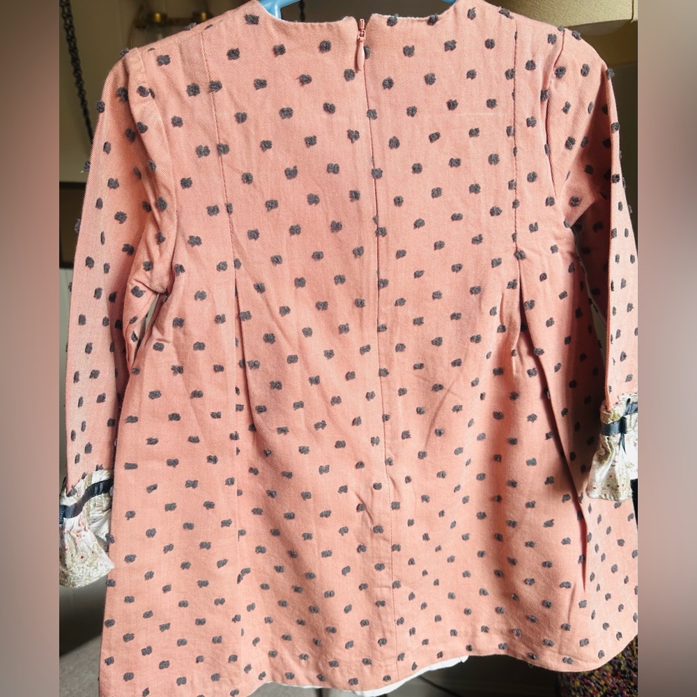 Girls' Pink Lace-Trim Polka Dress with Bow - Picture 3 of 5